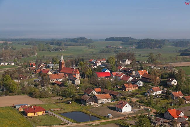 Kraszewo, panorama lotnicza wsi. EU, Pl, Warm-Maz. Lotnicze.